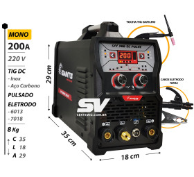 Inversora Tig Pulsada / Eletrodo Saints 200A - Monofasica + Cabos