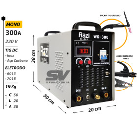 Inversora Tig / Eletrodo Razi 300A - Mono DC + Tochas e Cabos