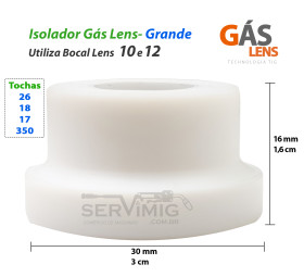 Isolador Gas Lens Grande para bocal Lens 8 / 10 / 12