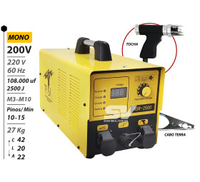 Maquina de Solda Pino M3 a M10 - Mono - 220V + Tocha e Cabos