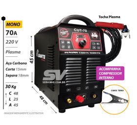 Corte Plasma Saints 70A - Mono 220v - Compressor Interno + Tocha e Terra