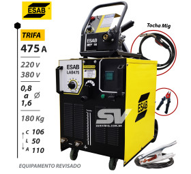 Mig ESAB LAB 475 - Trifasica - 220V / 380V + Tocha e Cabo Terra