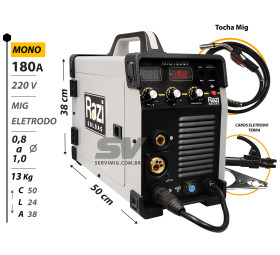 Solda Portatil Mig Razi 180A - Mono 220v - Tocha e Cabos
