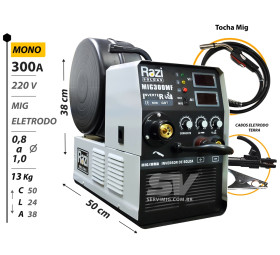 Solda Portatil Mig Razi 300A - Mono 220v - Tocha e Cabos