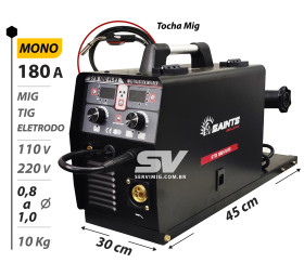 Solda Portatil Mig / Eletrodo 180A - Monofasica - Tocha e Cabos