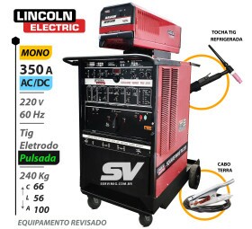 TIG AC/DC Lincoln Square Wave 355 - Pulsada- 220V - 350A - Tocha e Cooler