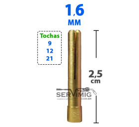 Pinça Tig 1,6mm - 1/16 - 2,5cm - para Tocha Tig 9 -12 -21