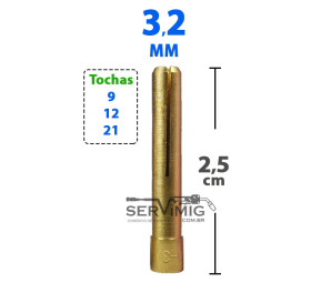 Pinça Tig 3,2mm - 1/8 - 2,5cm - para Tocha Tig 9 -12 -21