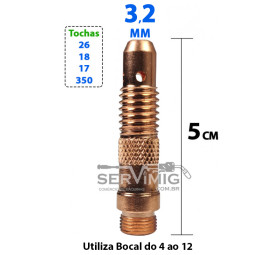 Difusor de Gás 3,2mm - 1/8 - 5cm - para tocha tig 26-17-18-350