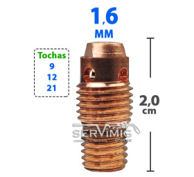 Difusor de Gás 1,6mm - 1/16 - 2,5cm - para tocha tig 9 -12 -21