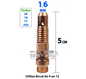 Difusor de Gás 1,6mm - 1/16 - 5cm - para tocha tig 26-17-18-350