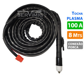 Tocha Plasma 100A - 8 Metros - Conexao Porca - Reta