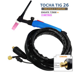 Tocha Tig 26 Valvula e Gatilho - Engate 13mm - 3 metros