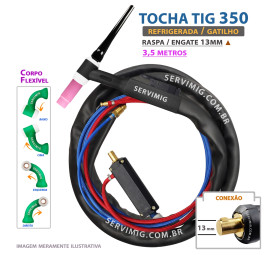 Tocha Tig Refrigerada Flexível 350 - 3,5 metros - Engate 13mm