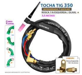 Tocha Tig Refrigerada Flexível 350 - 3,5 metros - Olhal e Rosca Esquerda 7/8