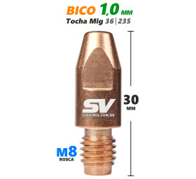 Bico Mig 1,0mm - Rosca M8 x 30mm - Tocha 36 - 235