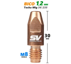 Bico Mig 1,2mm - Rosca M8 x 30mm - Tocha 36 - 235