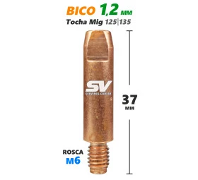 Bico Mig 1,2mm - Rosca M6 x 37mm - Tocha 125 - 135