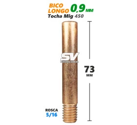 Bico Mig Longo 0,9mm - Rosca 5/16 x 73mm - Tocha Mig 450