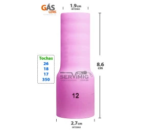 Bocal Gas Lens Longo Tig nº 12 para tochas 26 -17 -18 -350