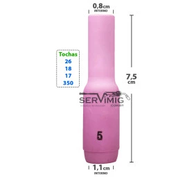 Bocal Ceramico Longo Tig nº 5 para tochas 26 -17 -18 -350