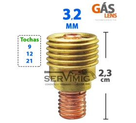 Difusor Gas Lens 3,2mm - 2,3cm - para tocha tig 9 -12 -21