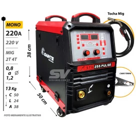 Solda Mig Pulsada Saints 255 - Mono 220v - Tocha e Cabos