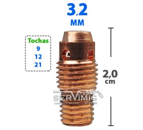 Difusor de Gás 3,2mm - 1/8 - 2,5cm - para tocha tig 9 -12 -21